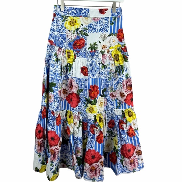 Boston Proper Floral Flowy Tiered Midi Skirt Size XS - Picture 2 of 9